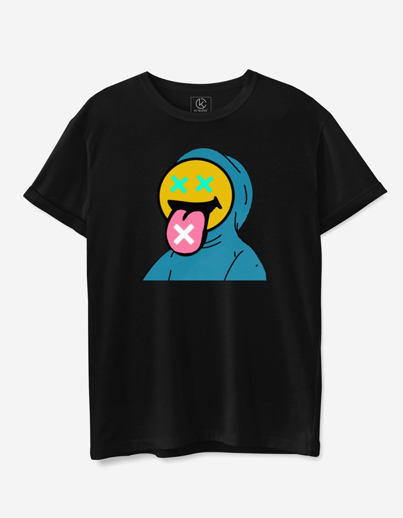 Cross Tongue Design T-shirt - Black